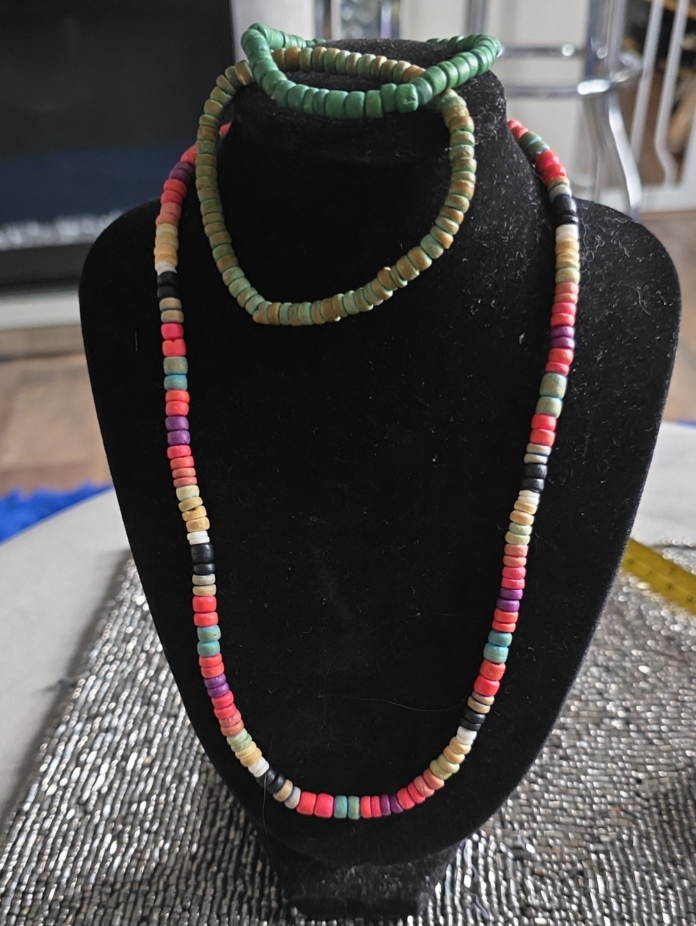 Vintage Green and Multicolor Beaded Necklace Set